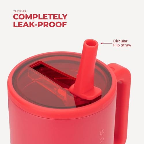 HydroJug Traveler 32oz, Insulated Tumbler with Handle & Straw, Fruit Punch | Triple wall insulated, flip straw lid, leak-resistant, stainless steel, cup holder friendly, BPA-free, dishwasher safe thumbnail 5