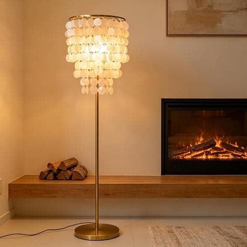 Monikessy Capiz Shell Floor Lamp Elegant Modern Floor Lamp with Gold Finish | 57" Coastal Seashell Standing Lamp, Plug In, Foot Pedal Switch, 3 Color Tempareture, Easy Assembly thumbnail 7