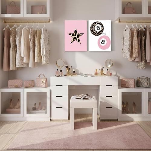 Cshylven Trendy Pink Leopard Wall Art Set of 3 Funky Retro Cheetah Canvas Wall Decor Lucky 8 Ball Poster Prints Preppy Aesthetic Pictures Artwork for Girls Room Dorm Apartment 12x16 Framed thumbnail 9
