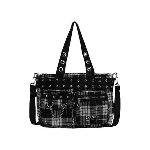 Gothic Tote Bag for Women - Punk Y2K Crossbody Purse, Fashion Grunge Canvas Shoulder Bag for Work & Travel - Image 1
