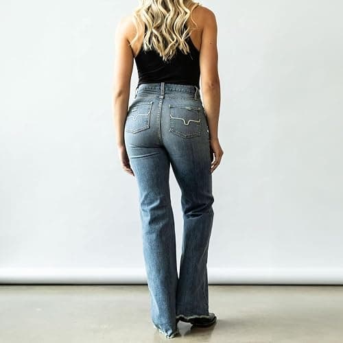 Kimes Ranch Women's Olivia Casual Western High Rise Waist Stove Pipe & Wide Leg Raw Hem Light Wash Denim Jeans thumbnail 3