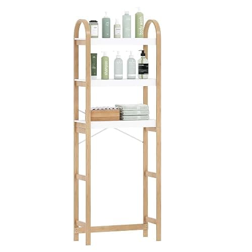 Spirich Over The Toilet Storage Shelf, 3-Tier Over Toilet Bathroom Organizer, Space-Saving Above Toilet Storage Shelf Rack with Bamboo Frame thumbnail 7