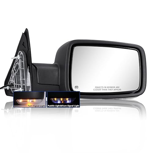 Side Mirror for Dodge Ram - Compatible with Towing Mirror 2009-2018 Dodge Ram 1500 2500 3500 4500 5500 with Power Heated Turn Signal Manual Folding Power Adjustment Only Right Side - Black