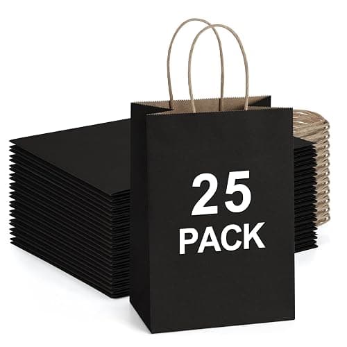 BagDream Kraft Paper Bags 25Pcs 5.25x3x8 Inches Small Paper Gift Bags with Handles Bulk for Party Favor, Retail, Merchandise, Black Gift Sacks - Image 1
