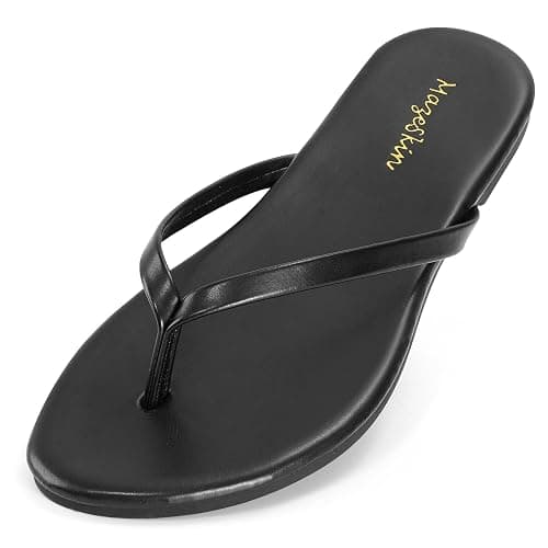 mazeskin Women's Memory Foam Comfortable Flat Thong Sandals Dressy Summer Beach Leather Slide Flip Flops thumbnail 3