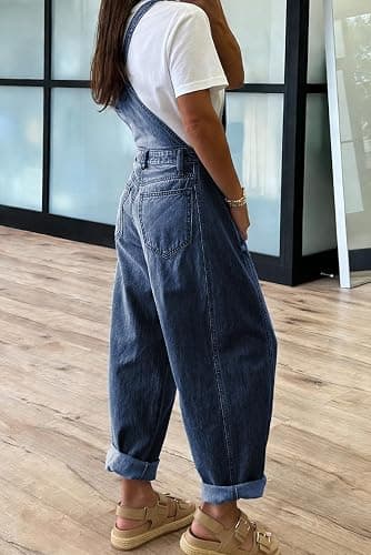 chouyatou Women's Baggy Adjustable Strap Denim Bib Overalls Barrel Jeans Casual Loose Wide Leg Denim Pant Jumpsuits thumbnail 3