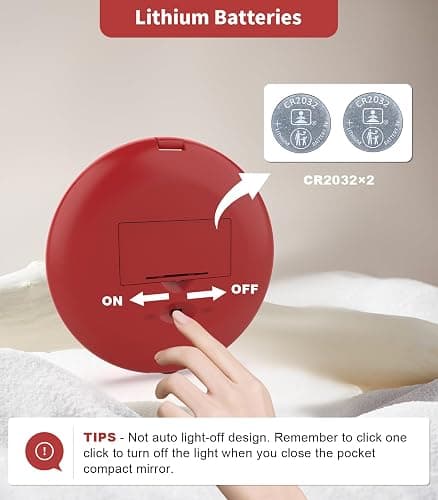 wobsion Travel Mirror with Light, 1x/10x Compact Magnifying Mirror,Handheld 2-Sided Pocket Mirror,Led Small Makeup Mirror,3.5in Compact Mirror for Purses,Travel Size Mirror for Handbag,Gift,Wine Red thumbnail 6