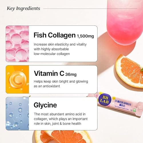 BB LAB Collagen Powder S Plus Halal, Low Molecular Korean Collagen Powder Stick Supplement, Marine, Fish Collagen Peptides, Vitamin C, Glycine, Fast Absorption, Grapefruit Flavor thumbnail 4
