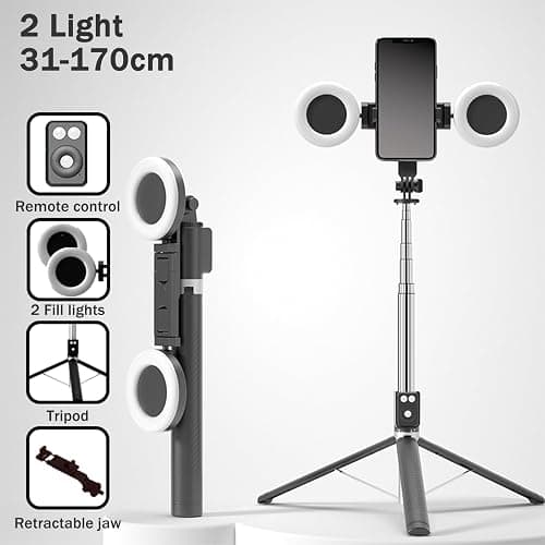 Selfie Stick Tripod with Fill Light, Phone Selfie Stick,Durable Stainless Steel Design,Bluetooth Remote Control,and Stable Three-Legged Support for Live Broadcasts,Video Shooting (Black) thumbnail 8