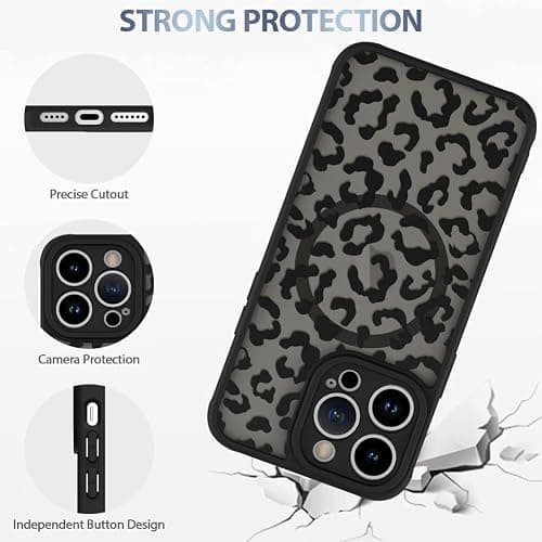 AIGOMARA Case for iPhone 14 Pro [Compatible with MagSafe] Black Leopard Pattern Design for Women Girls Men Soft TPU Bumper Hard PC Back Anti-Fall Shockproof Protective Slim Cover thumbnail 4