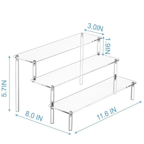 HENABLE Large Acrylic Display Risers, Perfume Stand Organizer, Clear Acrylic Shelf Risers for Display Stands for Food, Tabletop Use, Amiibo Funko POP Figure, 3 Tier Clear Cupcake Stand Risers thumbnail 2