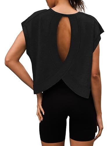 3rd hill Women Open Back Workout Shirts Short Sleeve Tops Casual Yoga Y2k Athletic Gym Running Crop Tees thumbnail 6