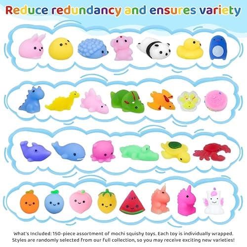 Waraoko 150PCS Mochi Squishy toys 8-12 Kawaii Mochi Squishies Anxiety Reduction Fufu Squishy Slow Rising Bulk for Classroom Prizes Set Game Prizes Goodie Bags Halloween Buckets Easter Eggs thumbnail 4