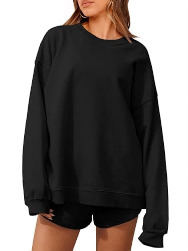 Tankaneo Womens Oversized 2 Piece Outfits Sweatsuit Casual Long Sleeve Crewneck Sweatshirts Sweat Shorts Fall Lounge Sets - Image 1