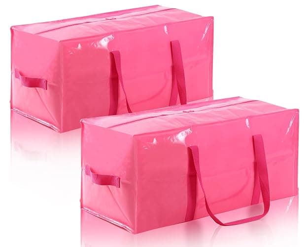 Extra Large Moving Bags with Strong Zippers and Handles Moving Supplies with lids, 2 Pack Heavy Duty Totes for Storage Bags for Space Saving, Fold Flat, Moving and Storing (Pink, 2 Packs) - 2 Packs - Pink - Image 1