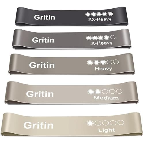 Gritin Bande Élastique Fitness, 5 Bandes de Résistance Élastique en Latex | Équipement d'Exercices Hommes & Femmes pour Musculation Fitness Pilates Yoga -5 Niveaux de Force-avec Sac de Rangement - Image 1