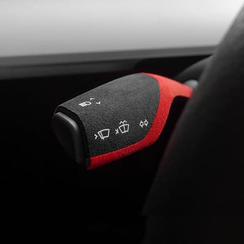 BETTERHUMZ Turn Signal Gear Shift Collars,Wiper Switch Stalk Cover for Tesla Model 3 Model Y Juniper 2020-2025 Suede Steering Wheel Column Sticker Interior Accessories (Red Black, Style B) thumbnail 5