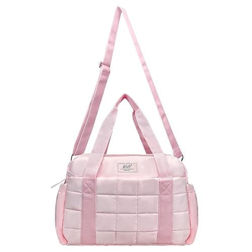 Wolt Small Gym Bag for Women, 14 inch Crossbody Gym Duffle Bag with Wet Compartment, Quilted Tote for Sports Travel Weekender, Pink thumbnail 2