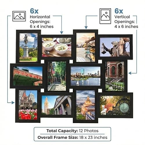 MELANNCO Collage Picture Frame 18x23 Inch Black - Holds 12 Photos in 4x6 and 6x4 Formats - Wall Display for Home Decor, Horizontal or Vertical Hanging thumbnail 3