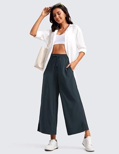 CRZ YOGA Lightweight Wide Leg Crop Pants 25" | Casual, Travel, Comfy, Soft, Split, Loose Fit, Pockets, for Women thumbnail 5