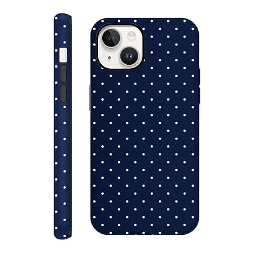 lioscre Polka Dot Phone Case for iPhone 13 / iPhone 14 Cute Trendy Pattern Case 6.1", Aesthetic Stylish Print Design Matte Cover Hard PC Shockproof Soft TPU Protection Girls Women Funda, Navy Blue - Image 1