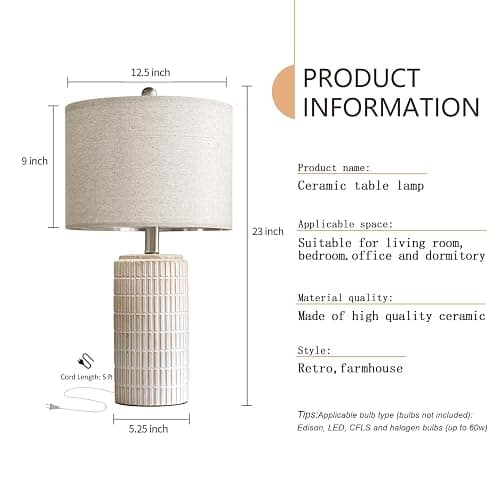 PoKat 23" Modern Ceramic Table Lamp Set of 2 for Living Room White Desk Lamps for Bedroom Farmhouse Bedside Nightstand Lamp House Warming Gifts New Home Decor End Table Lamps Gifts for Women Mom Beige thumbnail 8