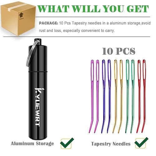 KYUEWRT 10Pcs Yarn Darning Tapestry Needle,Large Big Eye Weaving Needle Bent Needles with Aluminum Storage Tube thumbnail 2
