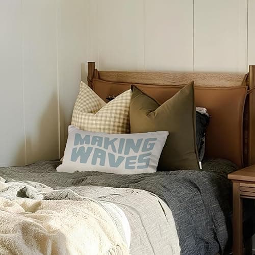 Wheatwin Blue Coastal Throw Pillow Cover 12x20, Blue Dorm Decor, Making Waves Coquette Decor for Girls Room Bedroom Sofa Couch thumbnail 7