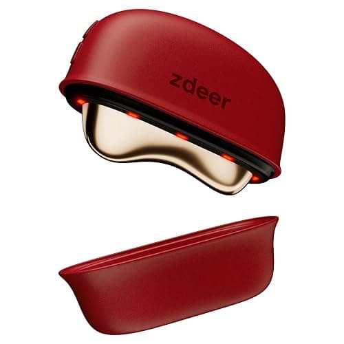 ZDEER LED Red Light for Face & Neck Massager Facial Care Device – Electric Gua Sha Brass Tool with Heat & Vibration for Firming, Sculpting & Skincare, Red - Image 1