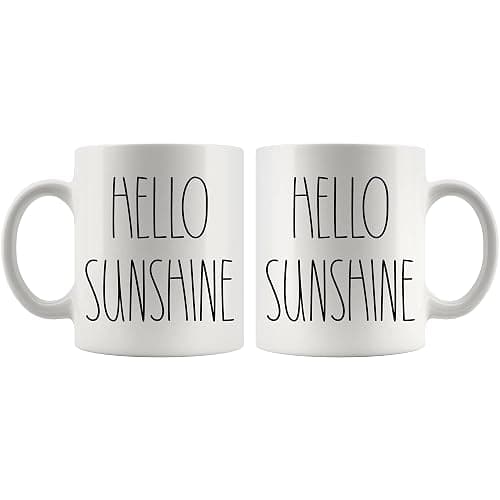 Hello Sunshine Coffee Mug - Hello Sunshine Rae Dunn Inspired Coffee Mug - Text Rae Dunn Style Coffee Mug - Birthday - Family - Merry Christmas Coffee Cup 11oz, White, 72TVB6MRLZ-11oz thumbnail 2