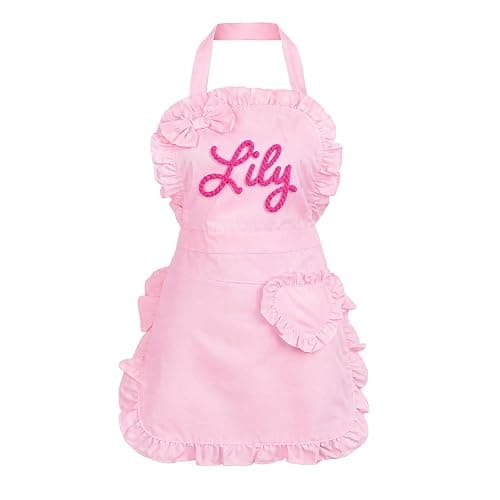Varedia Custom Aprons for Women with String Embroidery Name and Heart-Shaped Pouch Personalized Pink Aprons for Kitchen, BBQ - Image 1