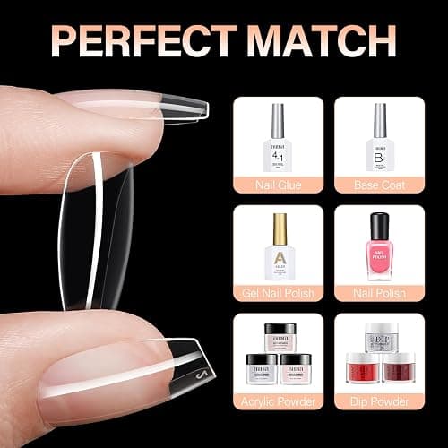 AILLSA Short Coffin Nails Clear Full Cover Nail Tips Medium Gel Fake Nails Tips for DIY Press on Nail Extension, 216PCS 12 Sizes False Acrylic Preshaped Gelly Soft Nail Tip for Women thumbnail 6