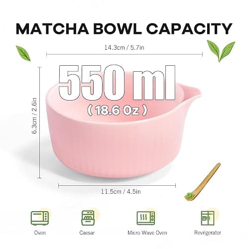 Pink Traditional Matcha Set Whisk and Bowl, 8 Pcs Matcha Making Kit Includes Ceramic Bowl with Spout, Bamboo Whisk, Holder, Scoop, Sifter, Tea Towel Cloth and Mat-Ceremonial Matcha Starter Kit Gift thumbnail 6