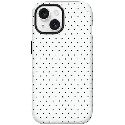 Hython for iPhone 15 Plus Case & iPhone 14 Plus Case Cute Polka Dot Aesthetic Simple Design 6.7", Heavy Duty Dual Layer Hard PC Soft TPU Bumper ShockProof Protective Phone Cover for Women Girls, White - Image 1