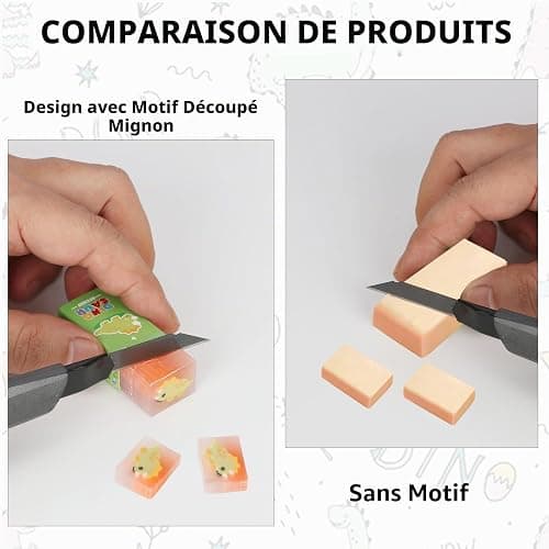 9 Gommes Rectangulaires pour Enfants, Gomme Enfant Dinosaure/Monde Océanique/Animal, 4.5CM Douce Amusant Mignon Crayon Gomme avec Taille-Crayon pour Écrire/Dessiner/Fournitures de Bureau thumbnail 6