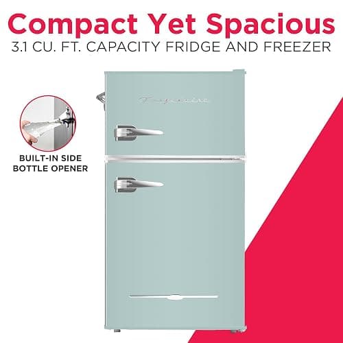 Frigidaire EFR840 Retro Mini Fridge with Freezer & Side Bottle Opener - Small 2 Door Refrigerator for Office Bar or College Dorm Room - 3.2 Cu Ft, Mint thumbnail 3