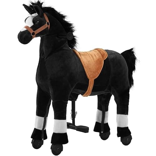 Pipleo Ride on Horse for Big Kids, Riding Horse Rider Mechanical Walking Action Plush Animal for 4 to 9 Years, No Battery or Electricity, Max Load 165 LBS Black - Image 1