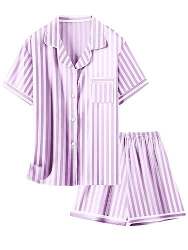 Schbbbta Girls Womens Pajamas, Satin Silky Pjs Set Kids 2Pcs Button-Down Nightwear Sleepwear Gift for Mommy and me - Image 1