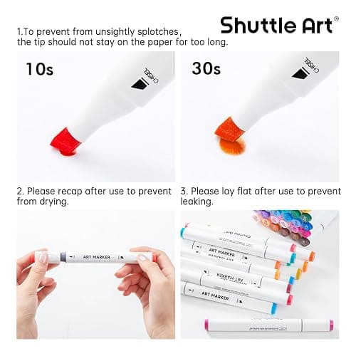Shuttle Art 121 Colors Alcohol Markers, 120 Colors Dual Tip Art Marker Set Plus 1 Colorless Blender with Marker Case Perfect for Illustration Students Adult Coloring Sketching thumbnail 8