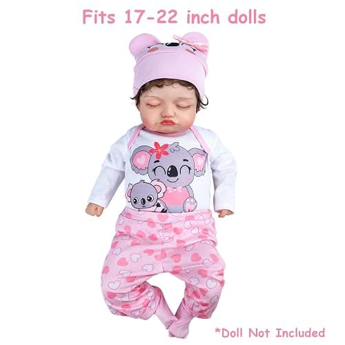 BABESIDE 4 PCS Reborn Baby Doll Clothes 20 Inch Koala Pattern Outfit Accessories Set for 17-22 Inch Baby Dolls Girls Clothing with Hat, Pink thumbnail 3