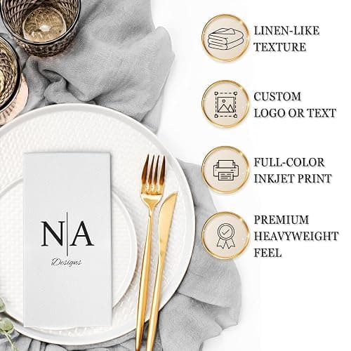 Custom Dinner Napkins – Personalized Napkins (Linen-Like) for Weddings, Parties & Events – Upload Your Logo or Text – White or Ivory – 25, 50 or 100 Pack – Queen of Cards thumbnail 2