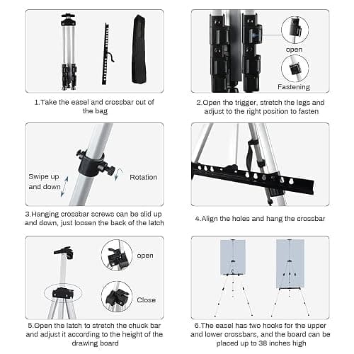 Art Easel Stand for Painting and Sign - RRFTOK 17 to 66 Inch Adjustable Aluminum Tripod Easels for Display, Portable Canvas and Poster Stand with Carry Bag for Beginners, Students and Classroom Use thumbnail 8