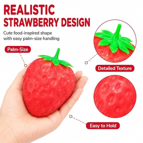Crunchy Strawberry Squishy ASMR Squeeze Stress Relief Fidget Adults | Crunchy ASMR Experience, Soft Flexible Texture, Satisfying Hand Squeeze for Relaxation, Office Desk Accessory and Adult Gift thumbnail 4