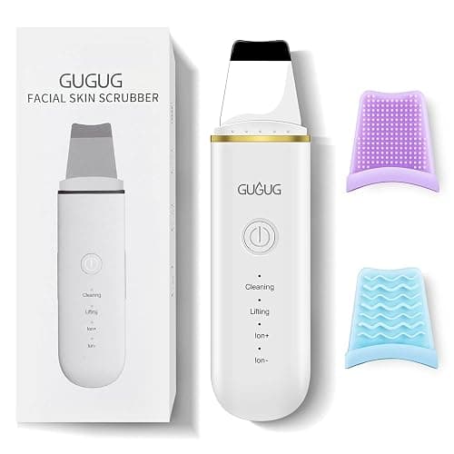 GUGUG Épurateur Ultrasonique Visage,Spatule et Nettoyeur de Pores,4 Modes | Aide à éliminer les points noirs et l'excès de sébum;spatule en acier inoxydable,exfoliation douce et 2 embouts silicone. - Image 1