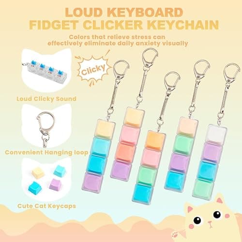 5Pcs Keyboard Fidget Toy, Loud Fidget Keyboard Keychain 4-in-1 Keyboard Clicker Fidget Toy Stress Relief, Cute Button Clicker Fidget Sensory Fun Toys for Anxiety Decompression (Cat) thumbnail 4