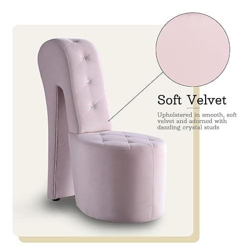 Tristam 40" Modern Glam High Heel Lounge Chair, Armless Chair with Upholstered Crystal-Like Buttons and Diamond Stitching, Comfortable Indoor Seating for Bedroom, Living Room (Pink (Velvet)) thumbnail 5