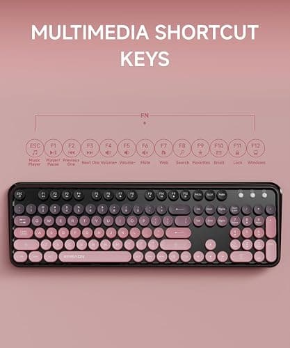 EWEADN V96 Wireless Keyboard and Mouse Combo, 2.4G Wireless Full-Sized Retro Typewriter Style Keyboard with Round Keycaps, 104 Keys Computer Keyboards and Mouse for Windows/Mac/PC, Gradient Pink thumbnail 7