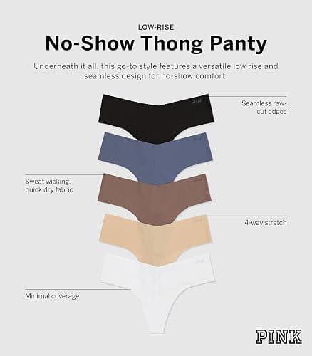 Victoria's Secret PINK Women's No Show Thong Underwear, Panties for Women, Multi Pack (XS-XXL) thumbnail 3