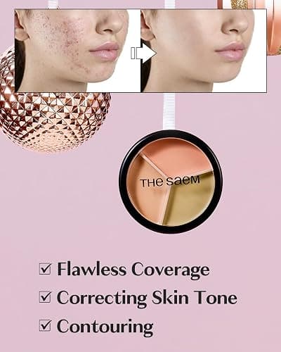 THESAEM Cover Perfection Triple Pot Concealer 2-Pack Set - 01 Correct Beige & 02 Contour Beige Bundle - 6-Color Multi Concealer Palette Kit - Korean Makeup with Sweet Almond Oil for Complete Coverage thumbnail 2