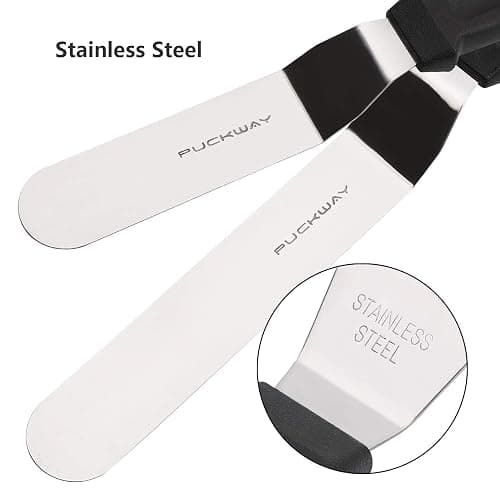 PUCKWAY Angled Icing Spatula, Stainless Steel Offset Spatula, Cake Spatula Set of 2 Black 6, 8 inch Blade thumbnail 4
